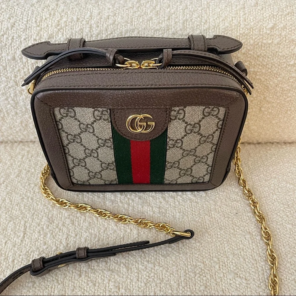 Gucci GG Supreme Monogram Mini Ophidia Top Handle Crossbody Purse - Picture 3 of 14